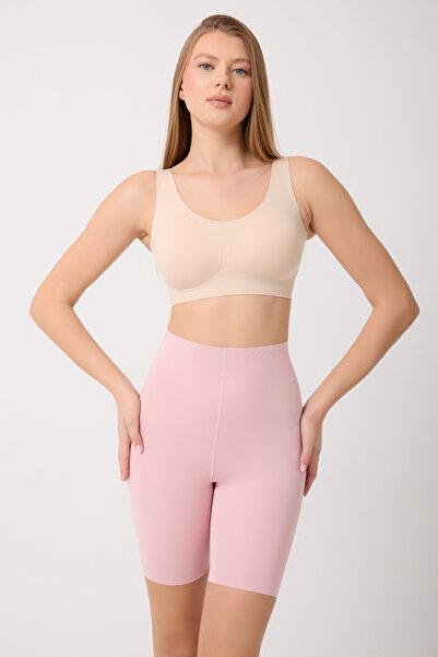 MİSTİRİK Porfy Model Kaydırmaz Silikon Şeritli Biker Tayt Paçalı Açık Pembe Renk090