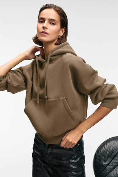 GRIMELANGE Selene Women's Hooded Kangru Pocket Regular Fit Mink Sweatshirt