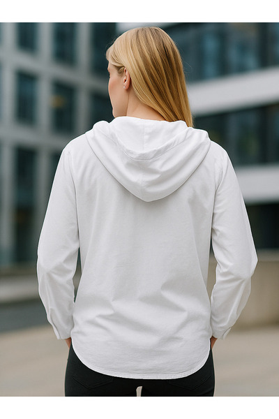 TUSSE Cămașă de damă Regular bumbac 100% de culoare uni, cu nasturi și buzunare laterale, mărime mare cu glugă