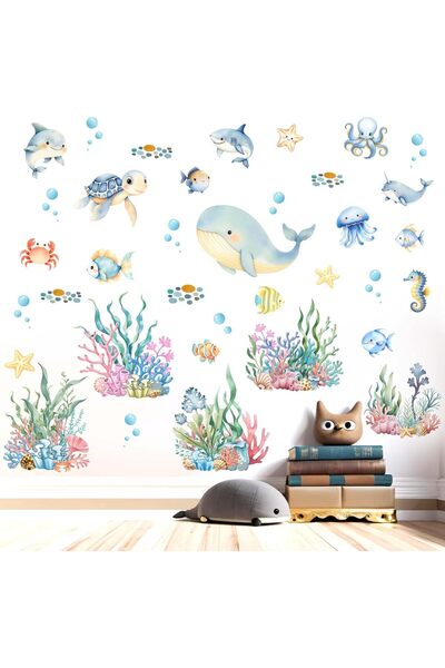 Amimagen ملصقات حائط بتصميم حوت للأطفال - ديكورات فينيل قابلة للتقشير واللصق ...