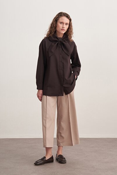 EBU Prive Women's Gabardine Collar Detailed Shirt Brown