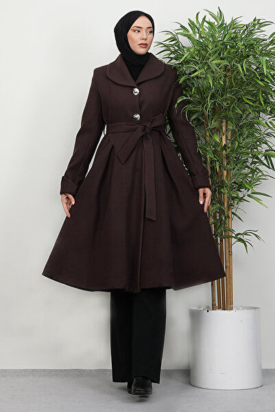 Lamia Giyim Pilise Detay Kaban Acı Kahve