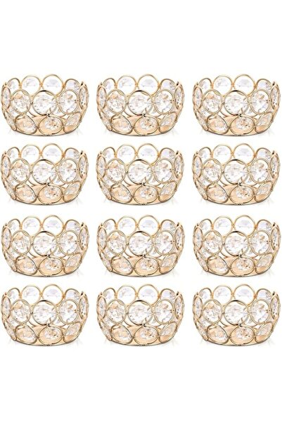 Sziqiqi Set of 12 tea light candle holders, 8 cm, gold metal rim, lotus desig...