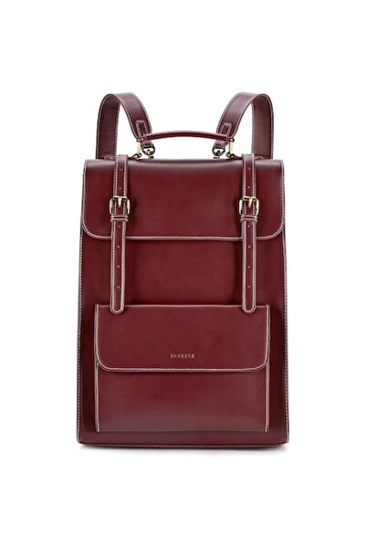 ecosusi Rucsac pentru laptop 39 cm, Vișiniu, Piele ecologică, Rezistent la ap...