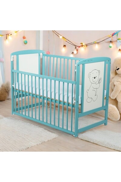 Babyneeds Бебешко креватче Timmi 120x60 см с плъзгаща се страна, бор и MDF, м...