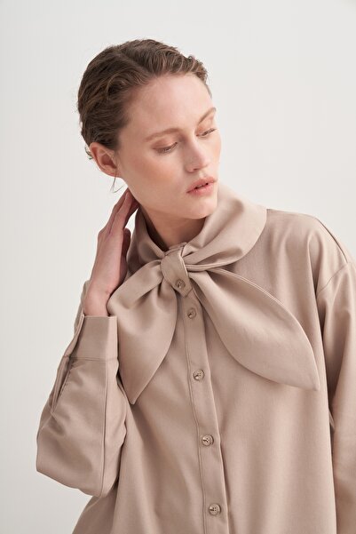 EBU Prive Women's Gabardine Collar Detailed Shirt Beige