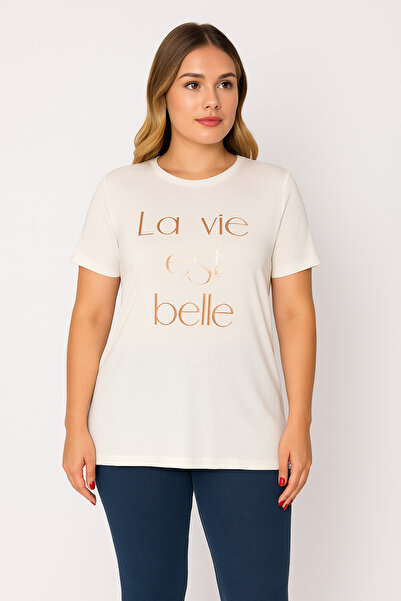 Şans Women's Plus Size Bone, Lacquer Printed Blouse 65N39267