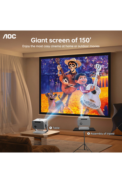 Aoc 12000 Lumen Portable 1080P Projector 4K 5G WIFI6 | 300-Inch Screen | Cross-Platform Compatible