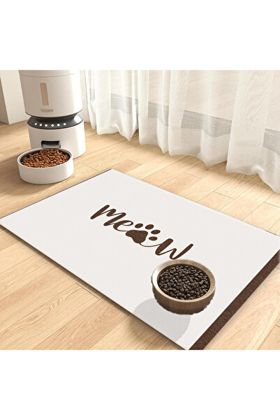 Harikabirev KEDİ VE KÖPEK MAMA ALTLIGI EVCİL HAYVAN BESLENME MATI (KREM) KOLA...