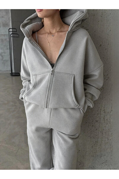 YAKAMEL Women's 3-Ply Oversize Zip-Up Sweatshirt Cardigan