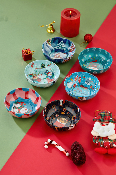 EMBazaar 6-Piece Christmas Themed Sauce Bowl/Cookie Bowl/Mini Bowl/Santa Claus/Made of Lightweight Thin Metal