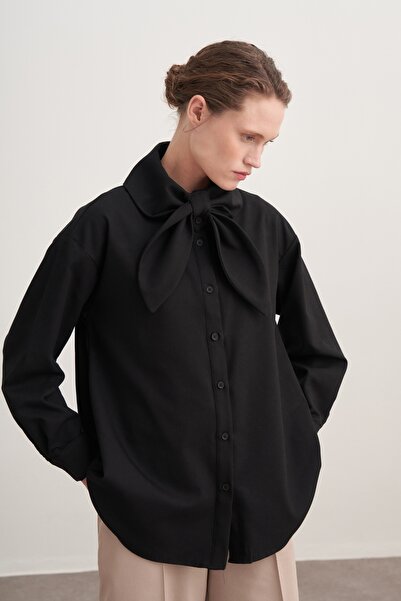 EBU Prive Women's Gabardine Collar Detailed Shirt Black