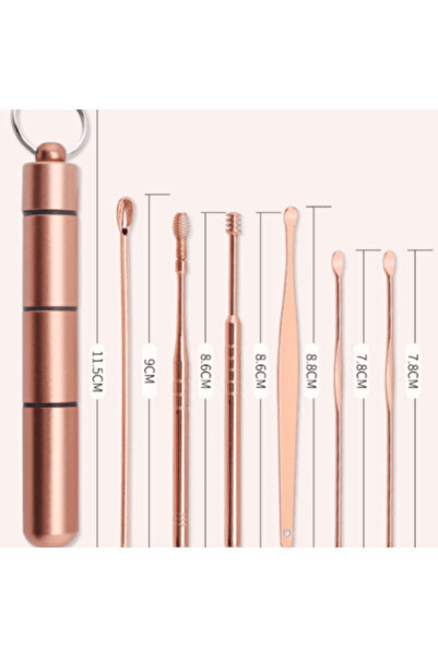 CRM Set of 6 ear cleaning and hygiene accessories, CRM, portable case, rose-gold