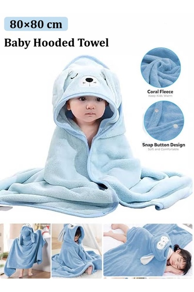 Generic منشفة أطفال بغطاء رأس مقاس 80×80 سم، منشفة حمام أطفال كبيرة الحجم، نا...