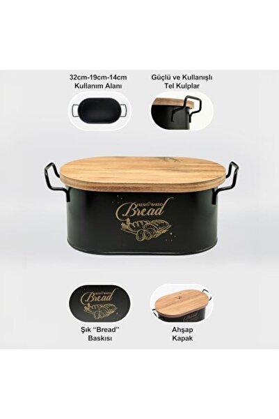 Yıldızan buydazzle Lin Metal Ahşap Kapaklı Tel Kulplu Metal Ekmeklik (Bread B...