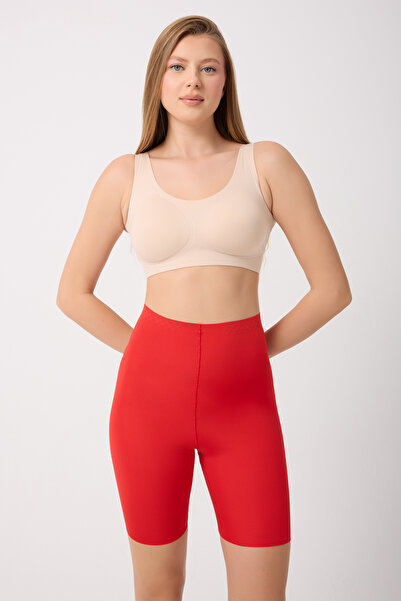 MİSTİRİK Porfy Model Anti-Slip Silicone Striped Biker Leggings Long Red Color090