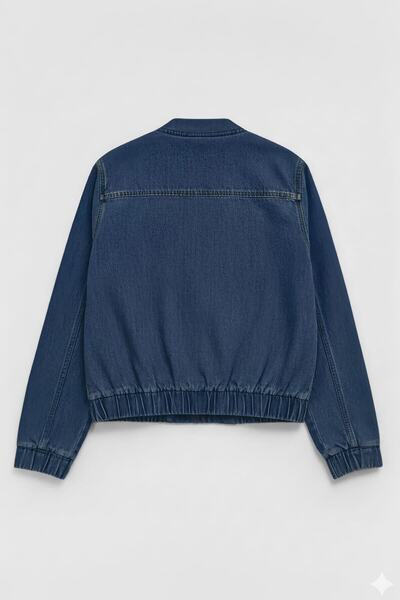 Bluewhite Women's Navy Blue Bomber Denim Jacket