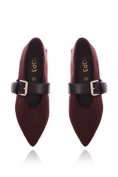 MANGATA Top3 Ballerinas Natural Leather Fur Burgundy