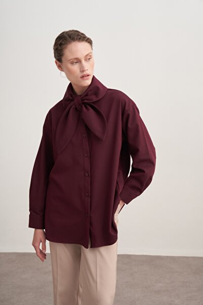 EBU Prive Women's Gabardine Collar Detailed Shirt Plum