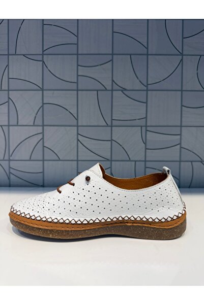 Anıl Ayakkabı Napa 8208 Pantofi sport casual pentru femei, alb, din piele naturală, cu detaliu de șireturi din cauciuc