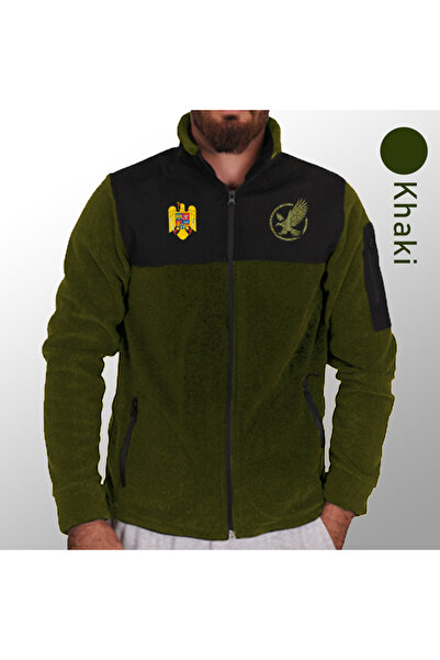 Crea Eymer Wear Ukraine Emblem Design - Military - Full Zipper Softshell Fleece - Softshell Fleece Jacket Khaki
