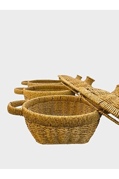 STOREMAX Menvysell Hasır Görünümlü Plastik Örgülü Tencere Şeklinde Kapaklı Se...