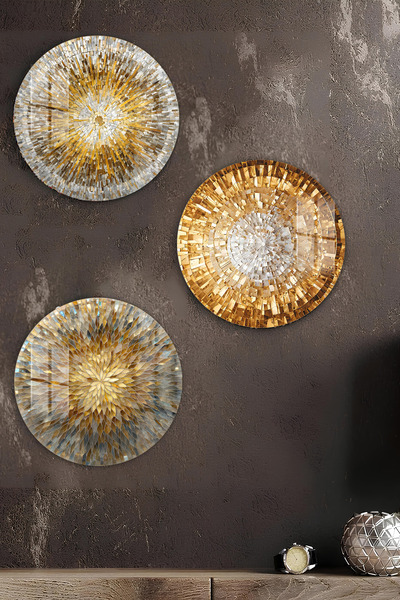 kutuTR 3D Görünümlü 2D UV Baskı Yuvarlak Temperli Cam Tablo Seti–Mozaik Işılt...