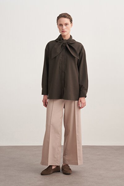 EBU Prive Women's Gabardine Collar Detailed Shirt Dark Khaki