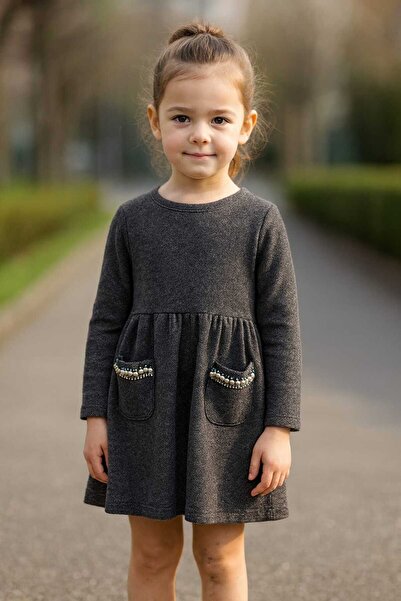 elfanto kıds فستان بناتي بجيوب (مطرز باللؤلؤ)