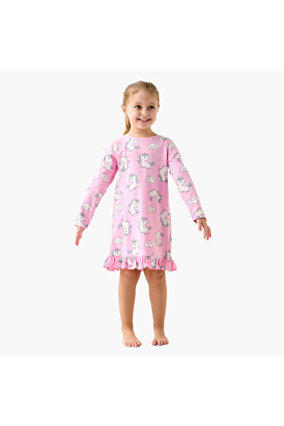 Juniors All-Over Print Night Dress with Ruffle Detail - Set of 2