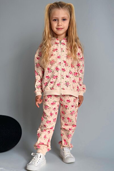 Breeze Σετ αθλητική φόρμα για κορίτσια με σχέδιο λουλουδιών με κουκούλα 1,5-5 ετών, κρεμ