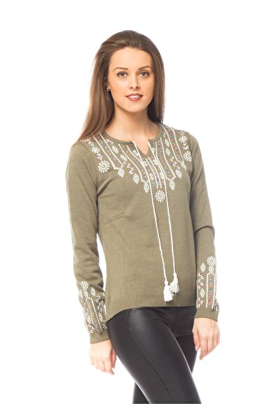 TINKA Fashion Khaki sweater with traditional pattern