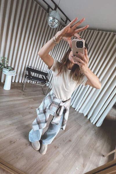 Sue Store Μπεζ καφέ ριγέ καρό πουκάμισο oversized Ξυλοκόπος