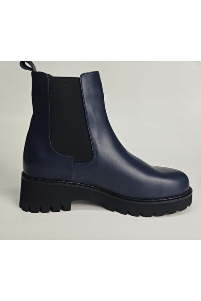 Lucciola Women's Genuine Leather Elastic Eva Sole Navy Blue Leather Boots