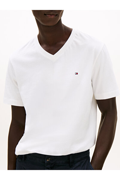 Tommy Hilfiger Men White V-Neck Short Sleeve T-Shirt