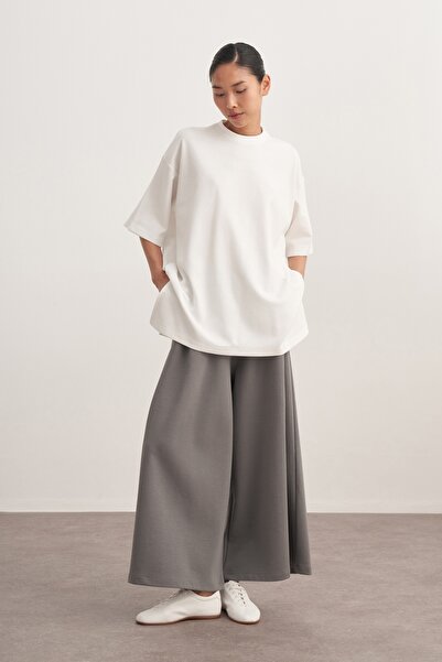 EBU Prive Tricou interlock cu mânecă scurtă pentru femei O supradimensionat Ecru