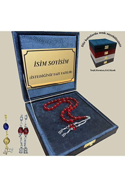 ZOEGOLDKUYUMCULUK Kırmızı Ateş Kehribar Tesbih – Kişiye Özel Gümüş Kaplama Pü...