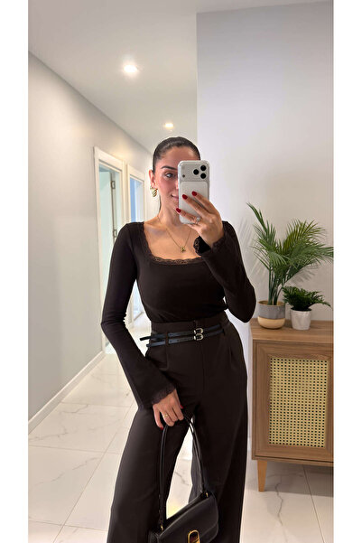 BİRCANÇİL Bluză Yorsen din dantelă maro