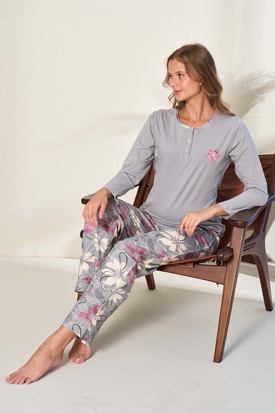 REMSA Σετ πιτζάμες με μακρυμάνικο χτενισμένο βαμβάκι για γυναίκες Plus Size Suprem 3134 Grey02