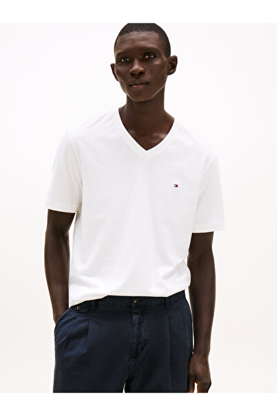 Tommy Hilfiger Men White V-Neck Short Sleeve T-Shirt