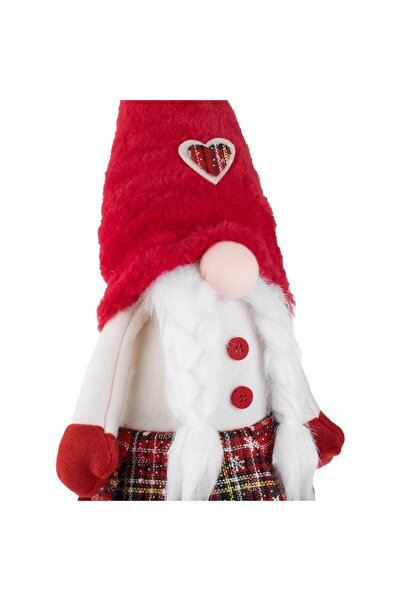 Tessari Christmas Decorative Gnome Figurine with Braids, Red Dress & Hat 80 cm