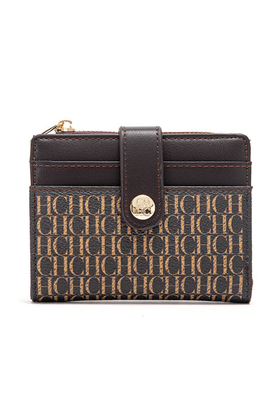 Ch CHCH Classic Light Luxury Retro Square Compact Wallet Stylish Button Closure Design