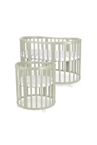 Waldin Oval Evolutive 7in1 Multifunctional Baby Crib with Mattresses, Olive