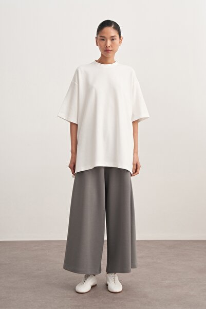 EBU Prive Tricou interlock cu mânecă scurtă pentru femei O supradimensionat Ecru