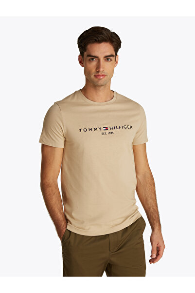 Tommy Hilfiger Men Brown Logo Embroidery Slim T-Shirt