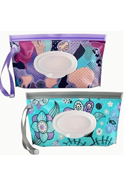 Generic Tazweq Baby Wipes Dispenser, Portable Refillable Holder - Travel Container, Purple & Green (2-Pack)