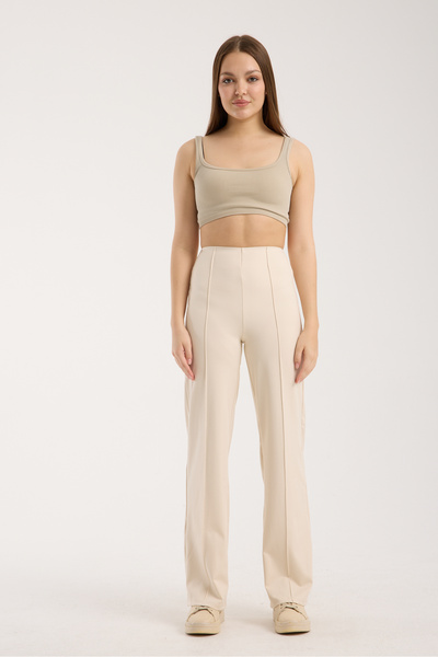 MRS.MODA Women's Seamless Wide Leg Stripe Detailed Trousers