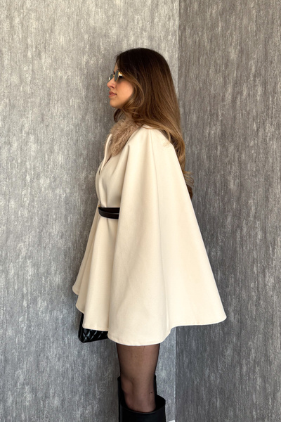 ModaPlaza Women's Collar Fur Poncho 9165