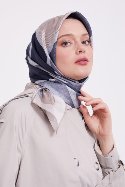 Levidor Trend Twill Scarf Ldt286 Geometric Pattern 01-Navy Blue-Beige