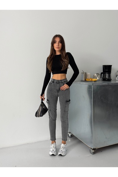 blue marlın Women's Snow Black K Cargo Pocket Tight Leg